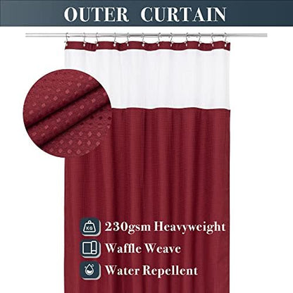 N&Y HOME Waffle Weave Shower Curtain with Snap Liner 71x72 Wine Red