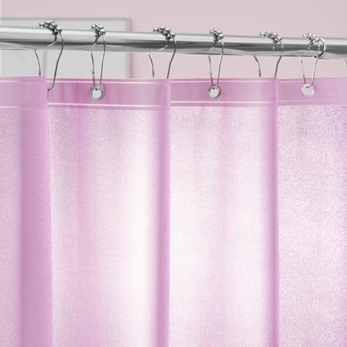 Seenus Glitter PEVA Stall Shower Curtain Liner Long 48 x 78 inch, Waterproof Plastic Sparkle Shower Curtain with 2 Weighted Magnets, Cute Shimmery Dreamy Pink Bathroom Curtain for Walkin Shower