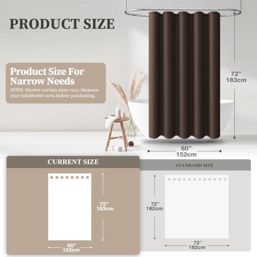 BTTN 60x72 Linen Textured Waterproof Thick Fabric Shower Curtain Set, Brown