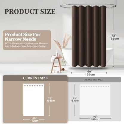 BTTN 60x72 Linen Textured Waterproof Thick Fabric Shower Curtain Set, Brown