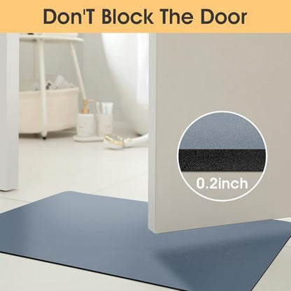 ACCUMTEK Non Slip Bath Mat, Thin Bathroom Rugs Fit Under Door, Quick Dry Bath Mats, Machine Washable Bath Rugs for Bathroom, Bathtub & Kitchen, Haze Blue/Upgraded Solid/24 x17