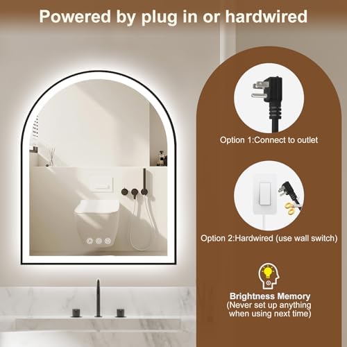 30"x36" Arched LED Lighted Bathroom Mirror with Lights