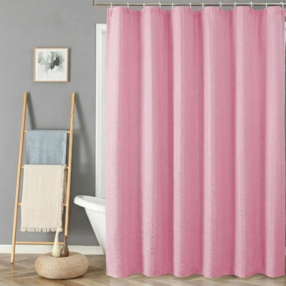 Aiyufeng Moga Extra Long Bright Pink Shower Curtain 96 Inch Long, Embossed Texture Fabric Bathroom Shower Curtain, Large Hotel Bath Curtain with 12 Holes, 72Wx96H, Hot Pink