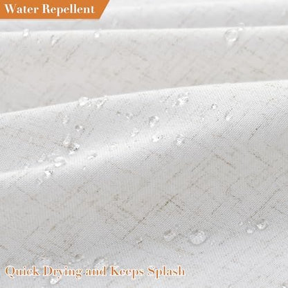 Nanspring Beige White Boho Linen Shower Curtain 78 Inch Long Weighted Tassel Chic Fancy Vintage Country Fabric Shower Curtain Set with Hooks Modern Neutral Decorative Bath Accessories Decor 72x78