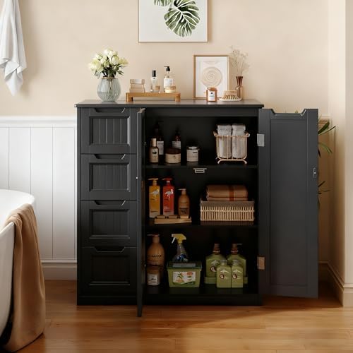 Gizoon Wooden Bathroom Floor Cabinet, Side Storage Organizer Cabinet