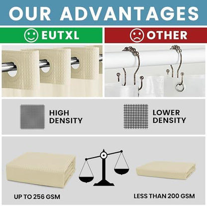 EUTXL Heavyweight No Hook Shower Curtain with Liner, Ivory, 54x80
