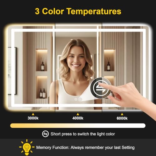 LED Bathroom Mirror with Lights, 30"x55" Lighted Vanity Mirror for Wall
