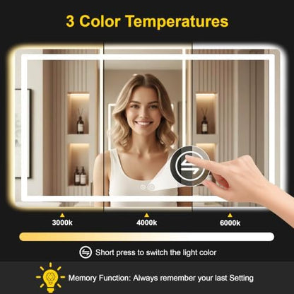 LED Bathroom Mirror with Lights, 30"x55" Lighted Vanity Mirror for Wall