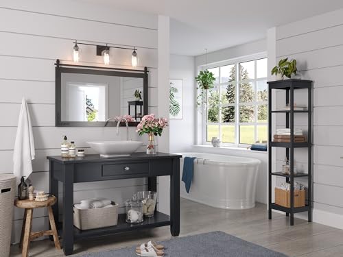 Farmhouse Mirror 41x26 Inch, Black Rustic Bathroom Mirror, Vanity Wood Framed Rectangular Wall Decorative Mirrors for Entryway, Living Room, Bedroom