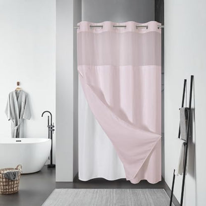 No Hook Waffle Shower Curtain with Snap-in Liner, 54x80 Inch, Blush Pink