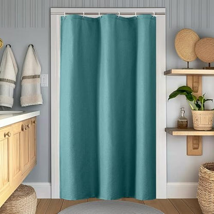 OWENIE Turquoise Stall Shower Curtain for Bathroom, 3D Embossed Textured Fabric Small Shower Curtain for Narrow Stall Size, Machine Washable Water Resistance, Hotel Style, 36" W x 72" L