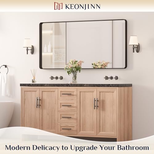 Keonjinn 48 x 24 Inch Black Bathroom Mirror, Tempered Glass Vanity Mirror
