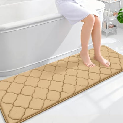 OLANLY Memory Foam Bath Mat Rug 59x20, Ultra Soft Bathroom Rugs, Dark Beige
