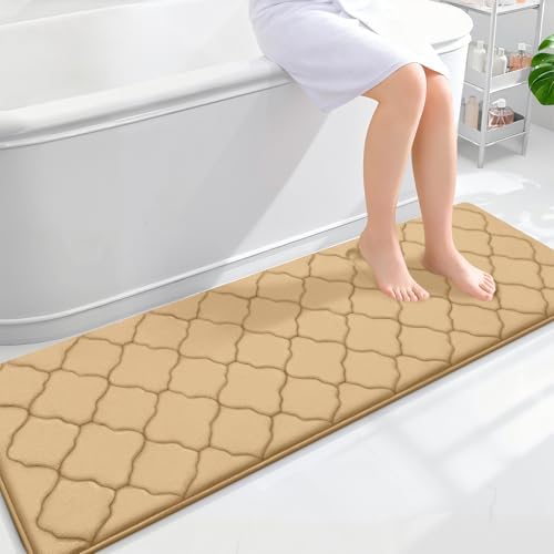 OLANLY Memory Foam Bath Mat Rug 59x20, Ultra Soft Bathroom Rugs, Beige