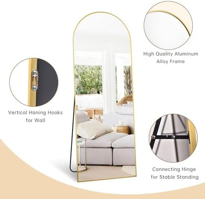 Dewfig Arched Full Length Mirror, 58"X18" Large Full Body Mirror, Gold