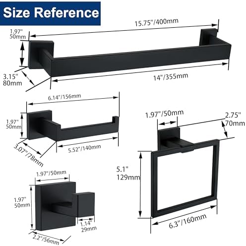 10 Pieces Bathroom Hardware Accessories Set Black, Bathroom Towel Rack Set SUS304 Stainless Steel, Square Bath Towel bar Set Heavy Duty, Wall Mounted