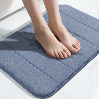 Yimobra Memory Foam Bath Mat, Super Soft Absorbent Bathroom Rug Non Slip 31.5x20 Inch, Quick Dry, Machine Washable Floor Carpet for Tub Shower, Home Decor Accessories, Denim Blue