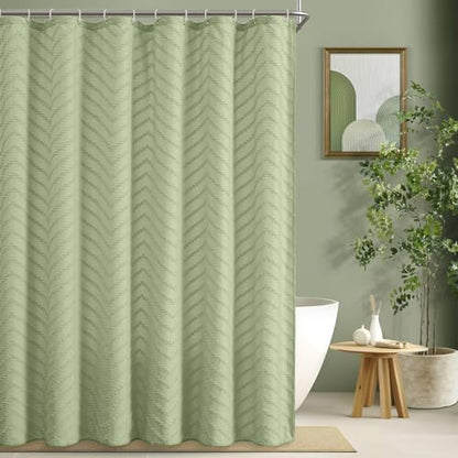 Green Boho Fabric Shower Curtain 72 x 78 Inches