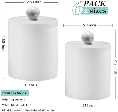 SheeChung 6 Pack Qtip Holder, White Acrylic Qtip Jars for Bathroom