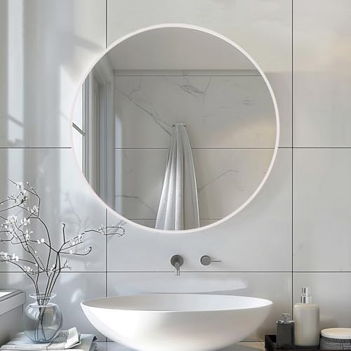 Sunniry Circle Mirror 26 inch, White Round Mirror, Matte White Metal Frame