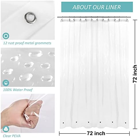 Mrs Awesome Extra Long Shower Curtain Liner with 6 Magnets 72 x 84, Clear