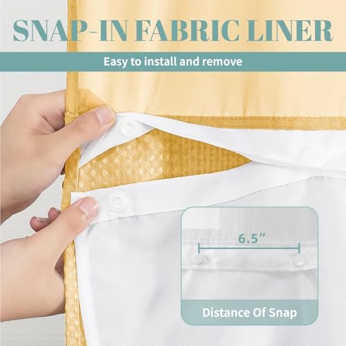 eachope No Hook Waffle Shower Curtain with Snap-in Liner, 71x80 Inch, Gold
