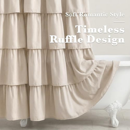 Seasonwood Small Beige Ruffle Shower Curtain Natural Farmhouse, 36"x72"