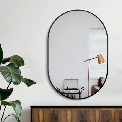 Delma 36x24 Black Oval Bathroom Mirror for Over Sink, Aluminum Frame