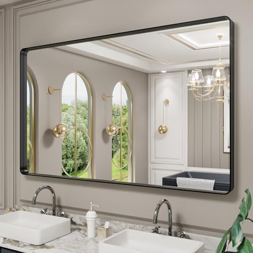 LOAAO 60X30 Inch Black Bathroom Mirror Metal Framed