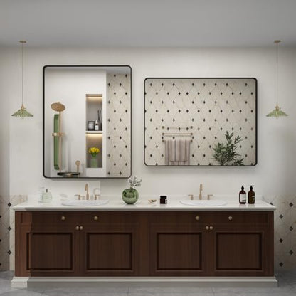 26x36 Inch Black Metal Framed Bathroom Mirror for Wall