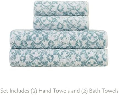 Jessica Simpson – Bath Towel 4 Piece Set, Aziza, Premium Bathroom Décor, Includes 2 Hand Towels and 2 Shower Towels, 100% Cotton & Machine Washable, Forget Me Not Blue