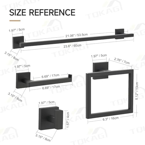 TQKAG 5-Piece Towel Bar Set, 23.6 Inch Bathroom Hardware Set, Matte Black