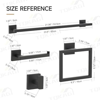 TQKAG 5-Piece Towel Bar Set, 23.6 Inch Bathroom Hardware Set, Matte Black