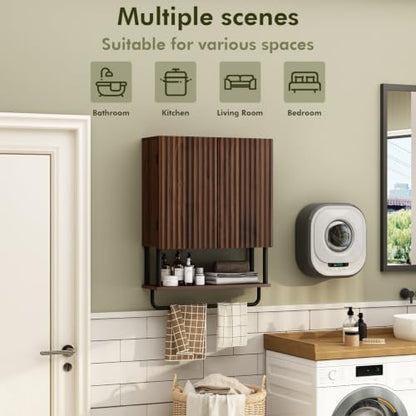 RUSTOWN Fluted Bathroom Wall Cabinet with 2 Doors, 3-Tier Medicine Cabinet