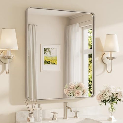 TETOTE Brushed Nickel Bathroom Mirror 30 x 36 Inch for Vanity Metal Framed Mirror Modern Farmhouse for Living Room Entryway(Horizontal/Vertical)
