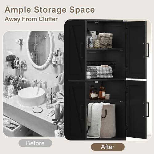 Treocho Farmhouse Bathroom Floor Cabinet with Adjustable Shelves