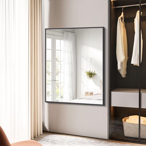 BONEWEI Bathroom Mirror,36x48 inch Large Wall Mirror for Bathroom Wall Mounted Black Rectangle Corner Mirrors,Black Bathroom Mirror for Living Room,Farmhouse,Bedroom Entryway,Horizontal/Vertical