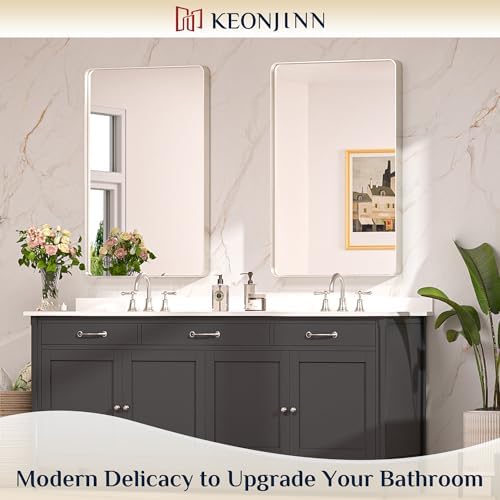 Keonjinn 40 x 24 Inch Brushed Nickel Bathroom Mirrors for Over Sink