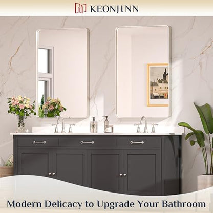Keonjinn 40 x 24 Inch Brushed Nickel Bathroom Mirrors for Over Sink