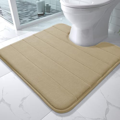 Yimobra Memory Foam Toilet Bath Mat U-Shaped, Soft and Comfortable, Super Water Absorbent, Non-Slip, Machine Wash and Easy to Dry for Bathroom Commode Contour Rug, 24 X 24 Inches, Light Tan