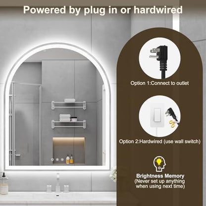 30"x36" Arched LED Lighted Bathroom Mirror with Lights