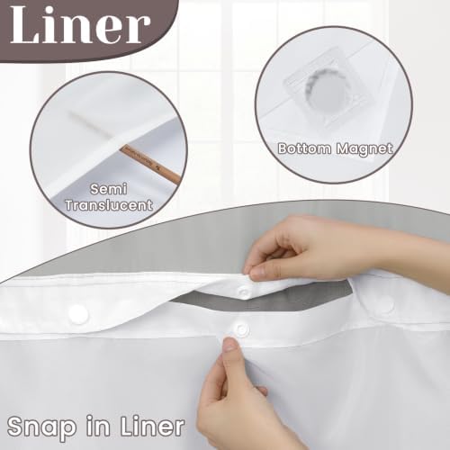 SORTTO No Hook Slub Shower Curtain with Liner, 48x74, Grey