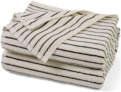 Black and Ivory Striped Bath Towels Set of 2, Lighter & Quick Dry Towels