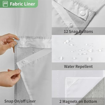 eachope No Hook Stall Shower Curtain with Snap-in Fabric Liner - 54x80 Heavy-Duty Linen Textured Striped Design,Narrow Rustic Modern Farmhouse Bohemian Bathroom Curtain,Water-Repellent,Grey/Gray