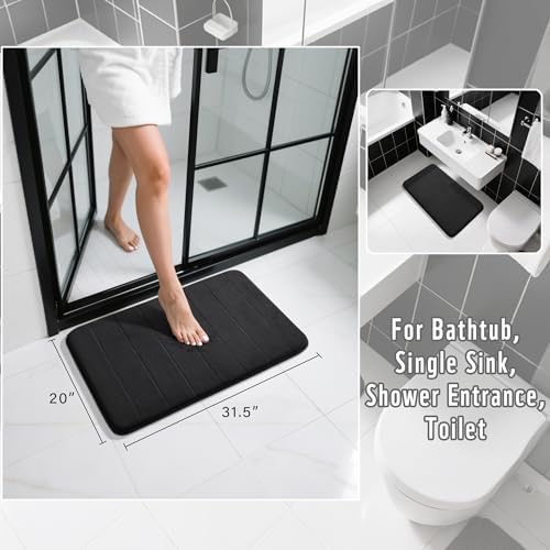 Yimobra Memory Foam Bath Mat, Super Soft Absorbent Bathroom Rug Non Slip 31.5x20 Inch, Quick Dry, Machine Washable Floor Carpet for Tub Shower, Home Decor Accessories, Black