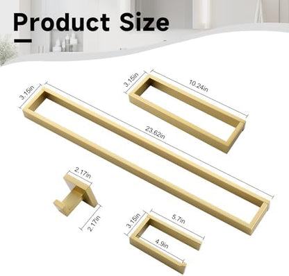 Brushed Gold 5-Pieces Bathroom Hardware Set Towel Bar Set,Stainless Steel Bathroom Hardware 23.6 Inch Towel Bar Towel Holder Set Wall-Mounted