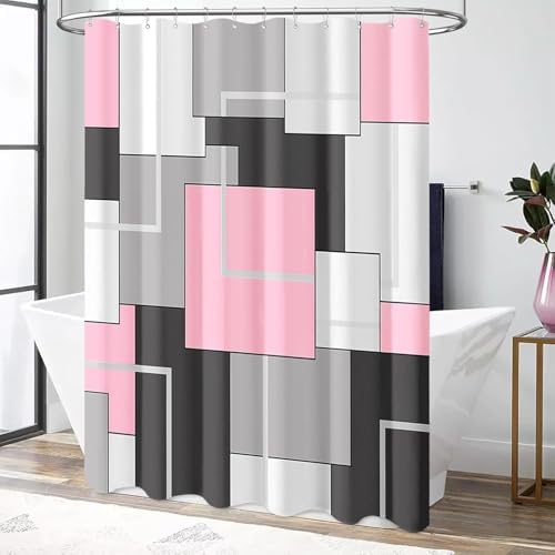 BTTN 36x72 Half Modern Geometric Waterproof Fabric Shower Curtain Set, Pink