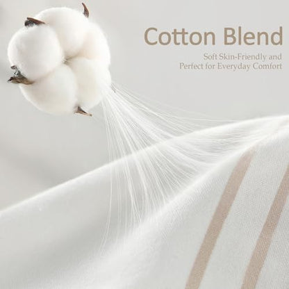 Beige Boho Cotton Striped Shower Curtain with Tassel 60" W X 72" L