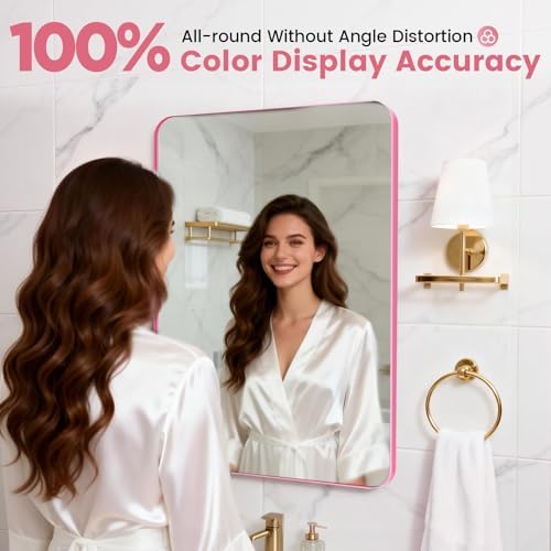 24" x 28" Pink Bathroom Mirrors for Over Sink,Aluminum Frame