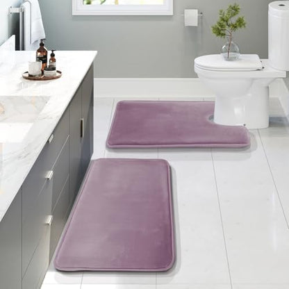 Clara Clark 2 Piece Bathroom Rugs, Velvet Memory Foam Bath Mat Set, Non-Slip Bath Rugs, Machine Wash, Dries Quickly, Ultra Soft Plush Bath Mats for Bathroom, 17 x 24 + Contour, Dusty Purple